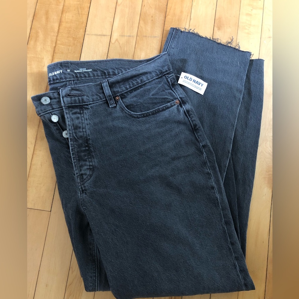 Old Navy High-waisted button-fly slouchy straight cut-off gray jeans